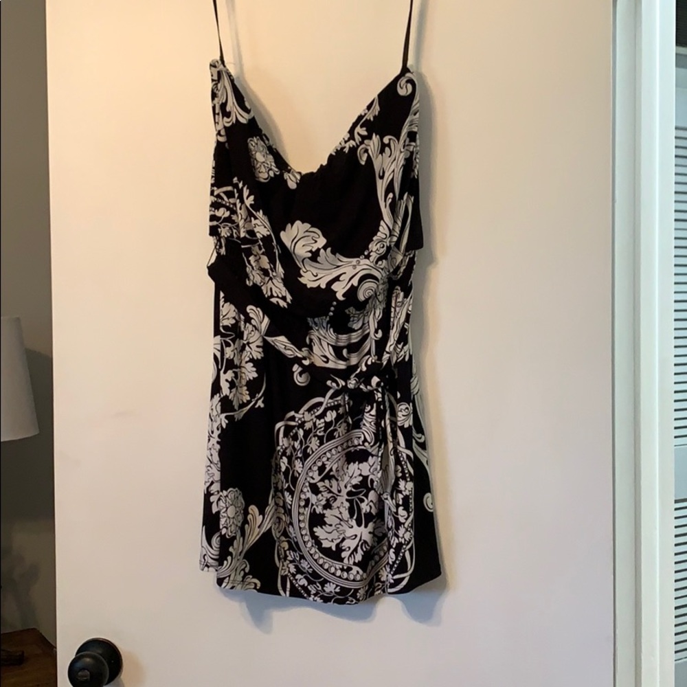 Black and white strapless dress